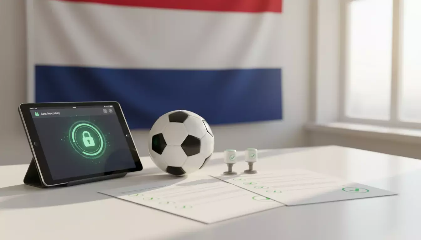Nederlandse vlag met voetbal en documenten voor verificatie