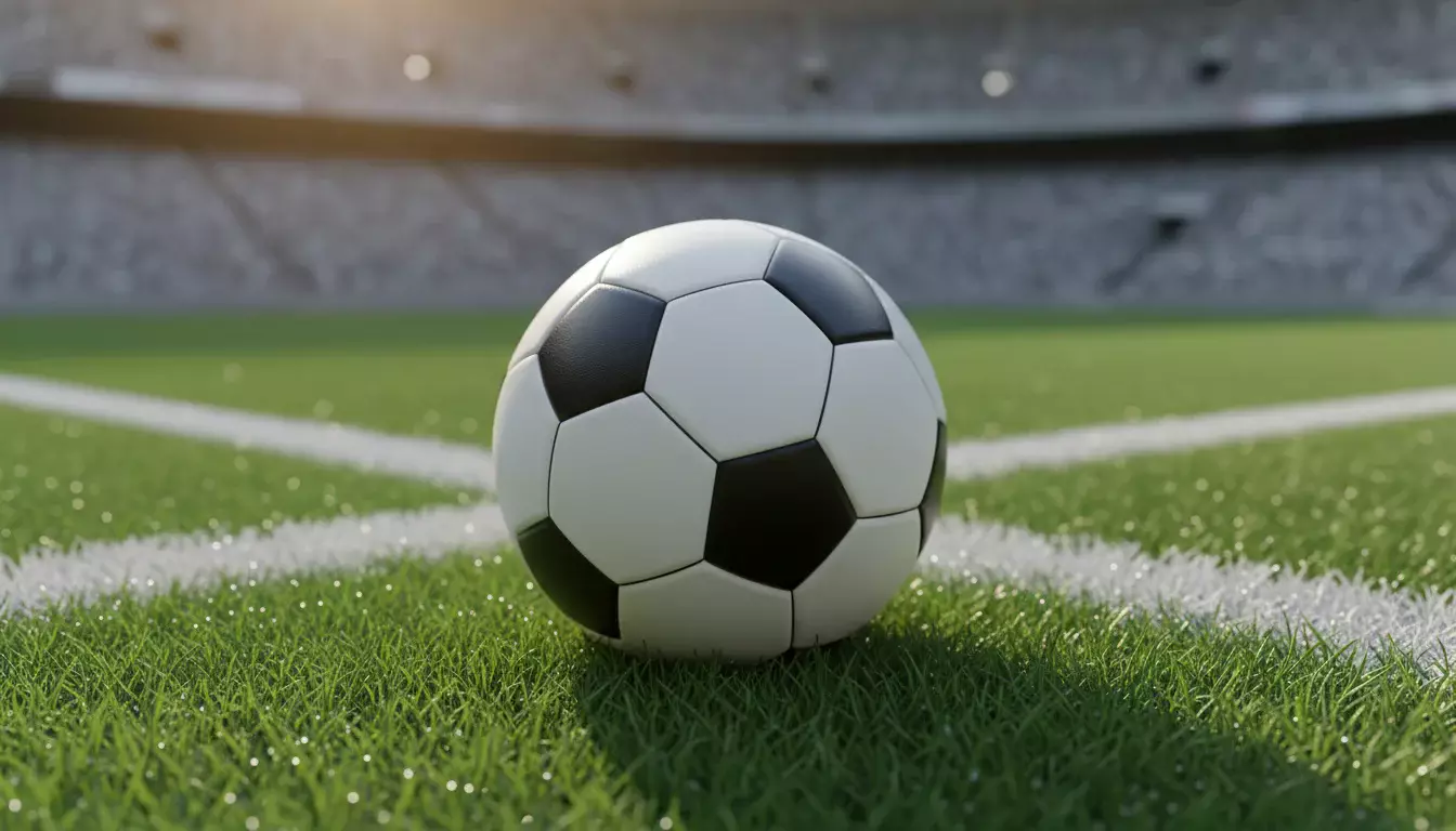 Voetbal op groen veld met witte lijnen van het speelveld